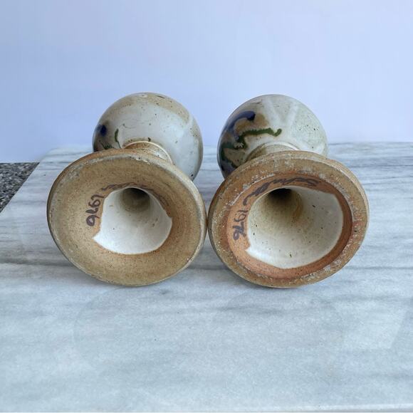 Vintage | 1970s Handcrafted Stoneware Pottery Large Goblet Set Tall Art Artisan - Picture 5 of 11